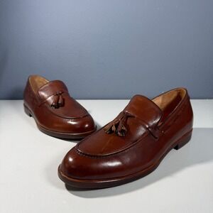 Elanroman Mens Brown Leather Tassel Loafers Apron Toe Shoes Size 46(12.5-13)